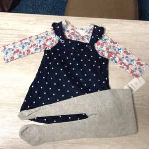 3 pc Carters set dress shirt and tights. 109)